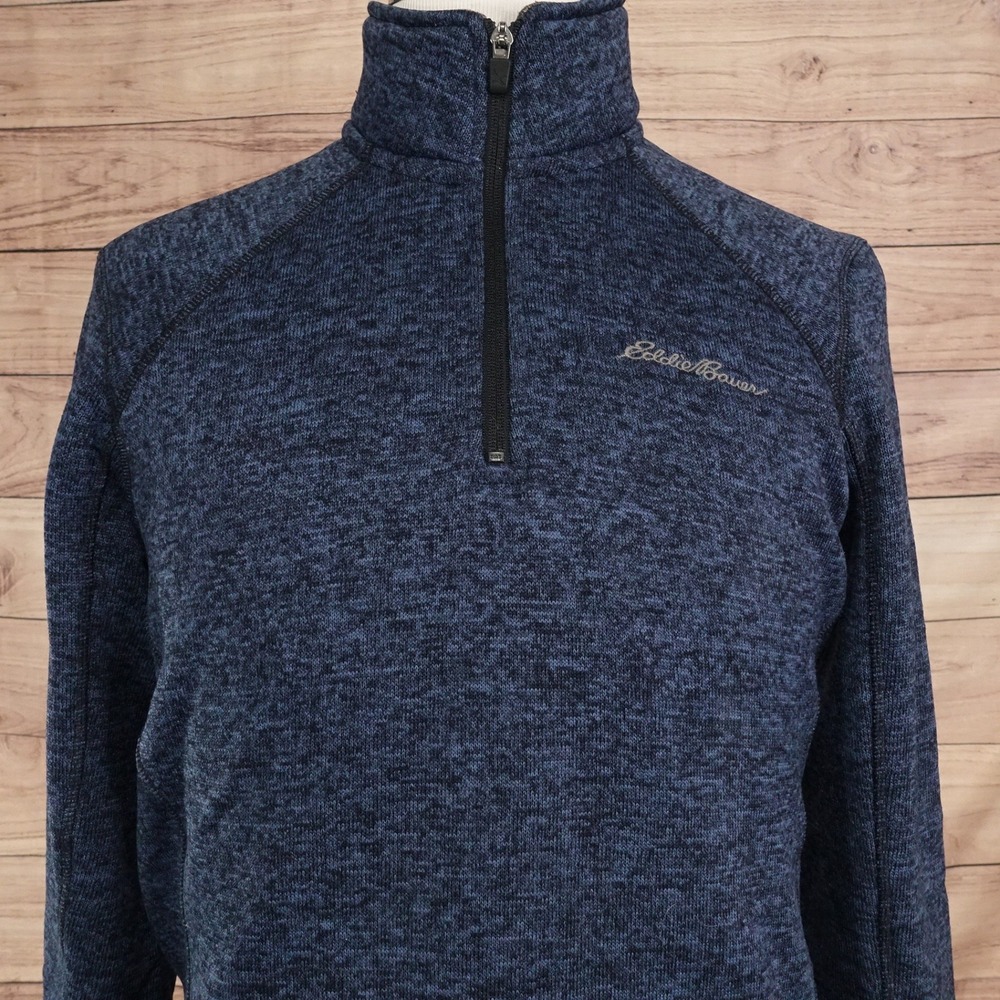 Eddie Bauer Quarter Zip Pullover Mens Medium Blue Excellent Marled Fleece
